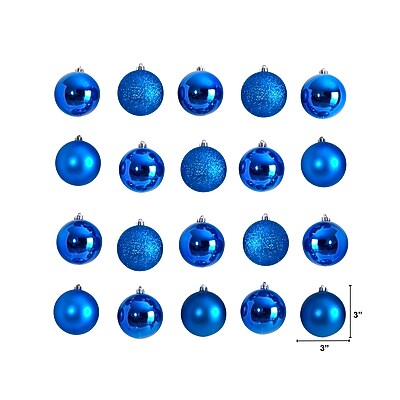 Nearly Natural Holiday Christmas Blue Shatterproof Ornament Set - Thumbnail 3
