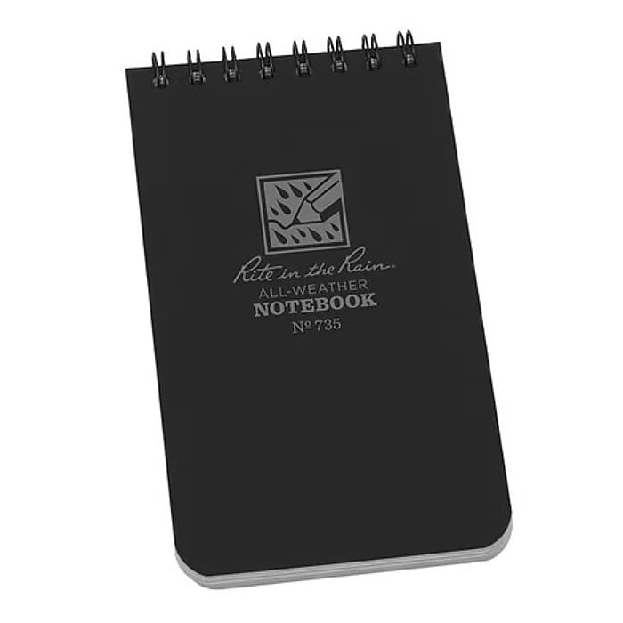 Rite in the Rain Weatherproof Notebook for Travel Wallet, 2 x 3.4 inches, 2 Pack Per Brown, Green, Black Cover, Blank Pages, 6 Pack (OTG-TACL No