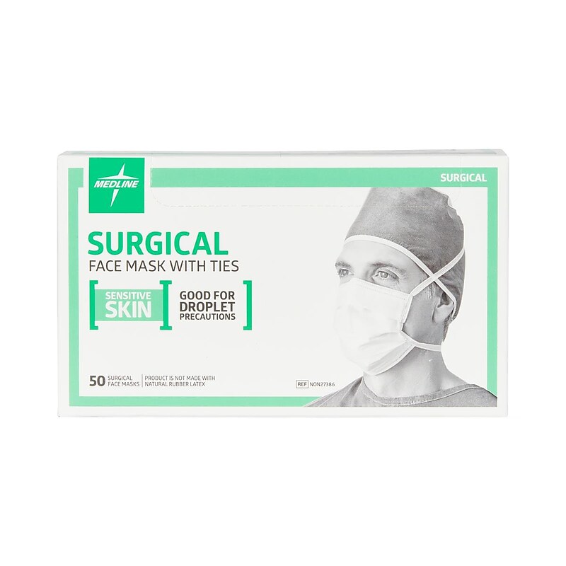 Medline Sensitive Skin Disposable ASTM Level 1 Surgical Face Masks, White, 300/Carton (NON27386) image 1