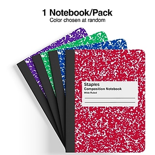 STAPLES Composition Notebook, 9.75” x 7.5”, Wide Ruled, 100 Sheets, Assorted Cover Colors~#|#~5E602289-D614-4D46-A0B9846D1467E299_sc7