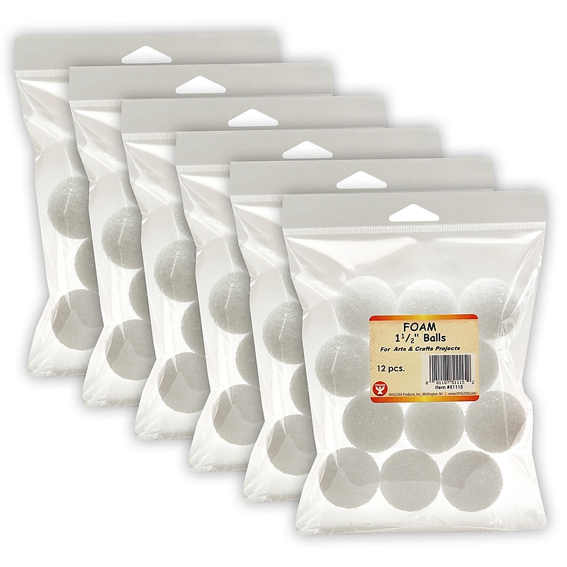Hygloss Craft Foam Balls, 1-1/2 Inch, 12/Pack, 6 Packs (HYG51115-6) image 1