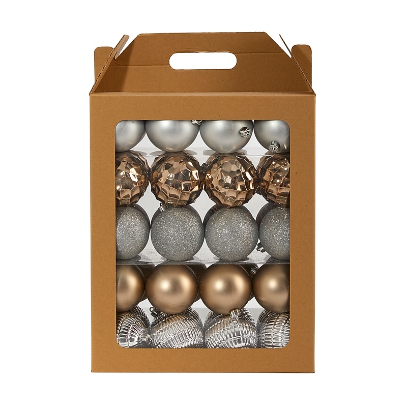 Nearly Natural Holiday Shatterproof Silver Christmas Tree Ornament Box Set, 80mm, 40/Set (D1000-SV) image 1