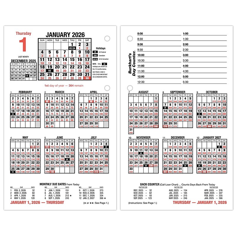 2026 AT-A-GLANCE Burkhart's Day Counter 7.5" x 4.5" Daily Calendar Refill Pages, White/Black (E712-50-26) image 1