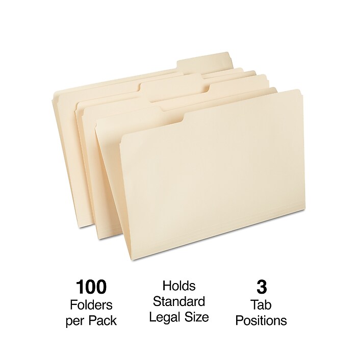 Staples 30% Recycled File Folders, 1/3-Cut Tab, Legal