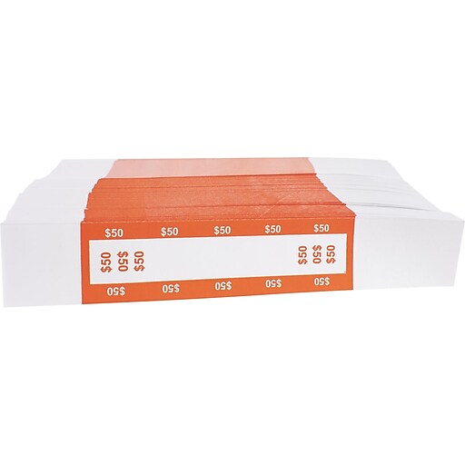 CONTROLTEK 50 Currency Strap, White/Orange, 1000/Pack (560116) Staples
