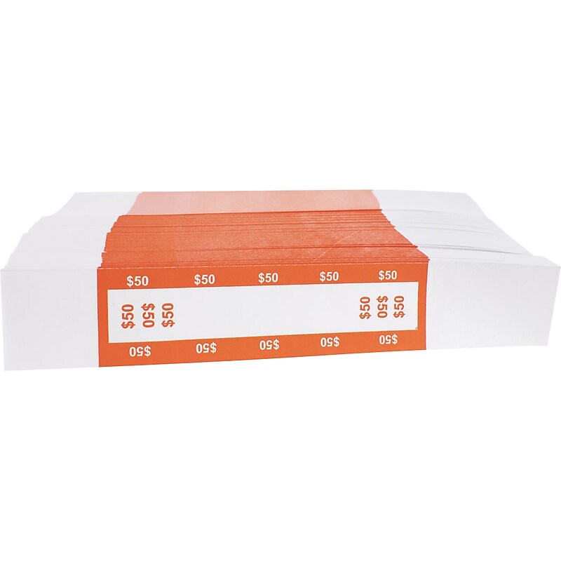 CONTROLTEK $50 Currency Strap, White/Orange, 1000/Pack (560116) image 1