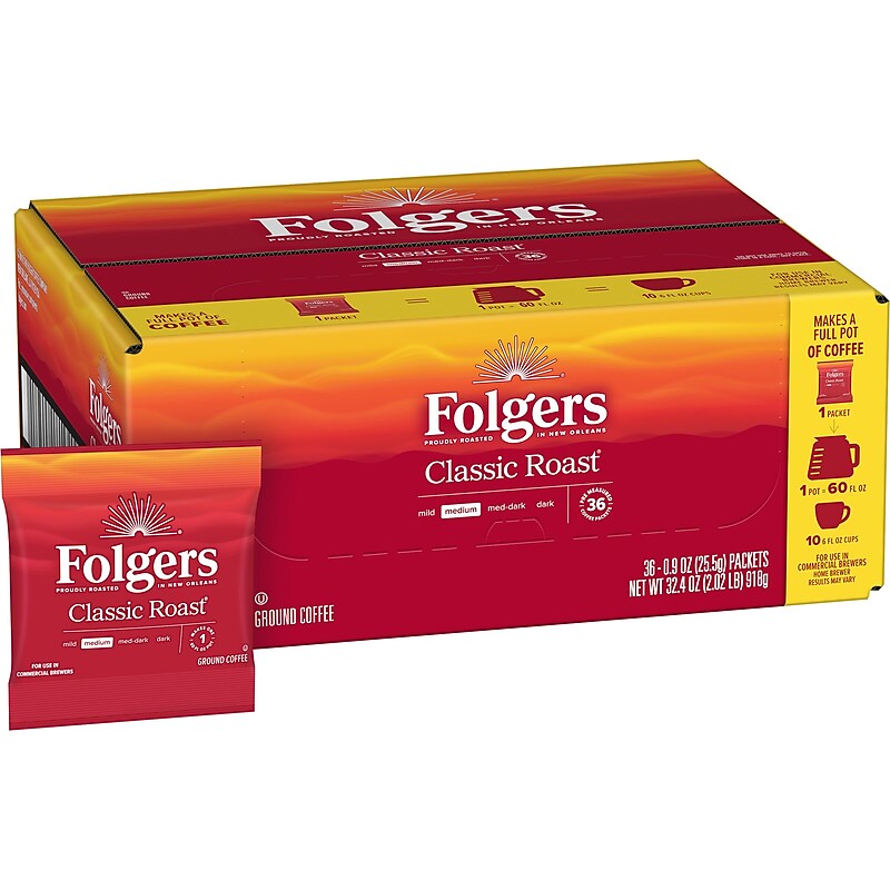 Folgers Classic Roast Ground Coffee Fraction Pack, Medium Roast, 0.9 oz., 36/Carton (SMU06125) image 1