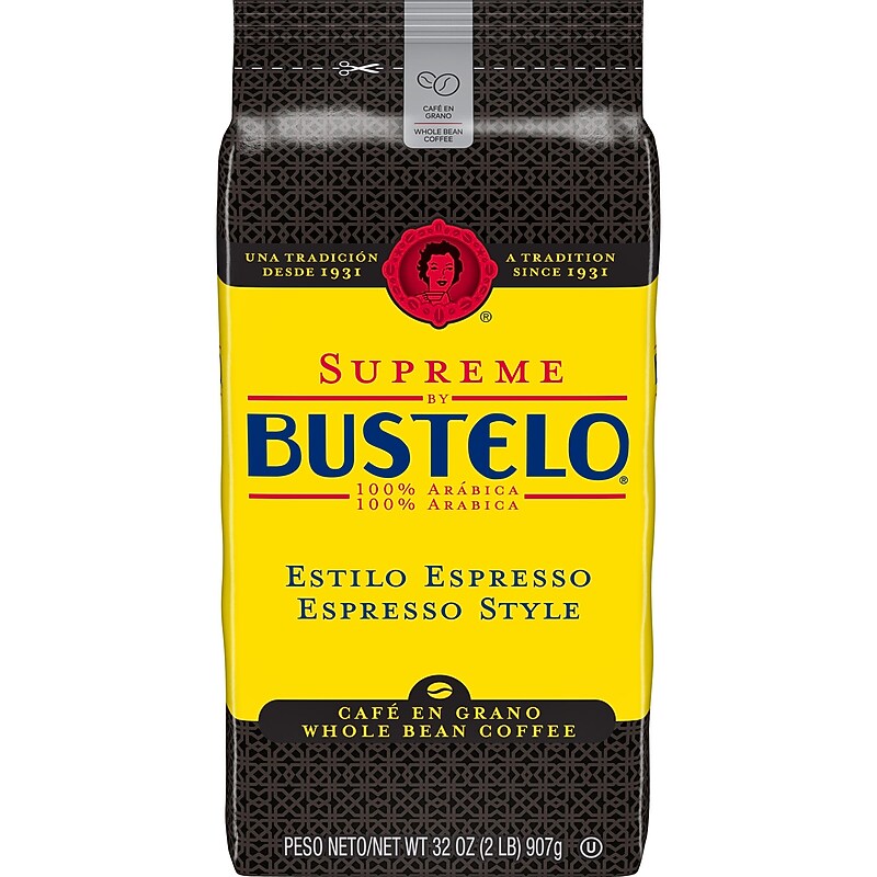 Supreme Bustelo Espresso Style Whole Bean Coffee, Dark Roast, 32 oz., Each (SMU01800) image 1