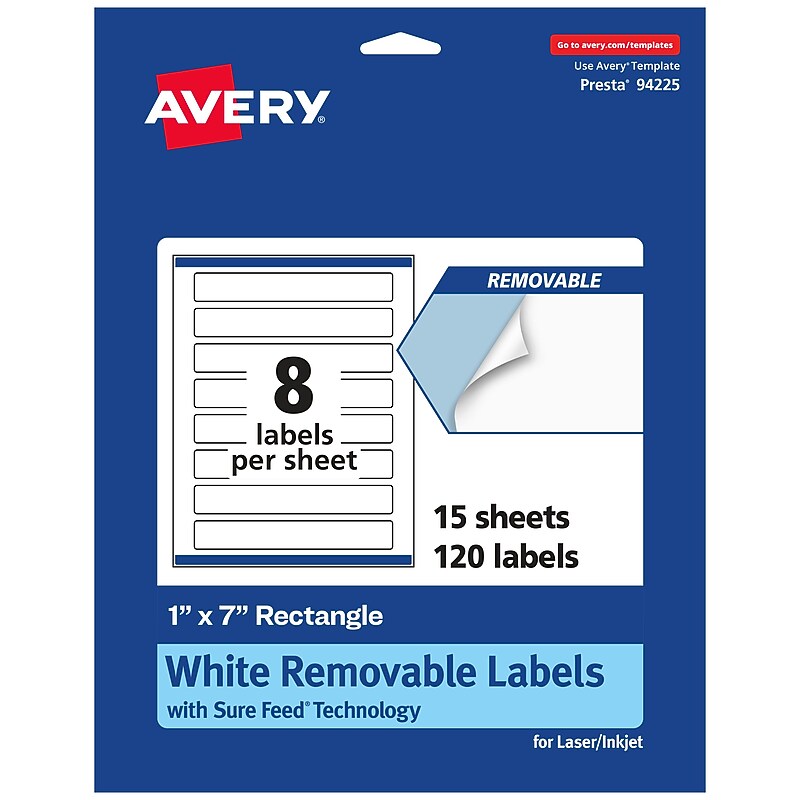 Avery Laser/Inkjet Rectangle Multipurpose Labels, 1" x 7", White, 120 Labels/Pack (94225) image 1