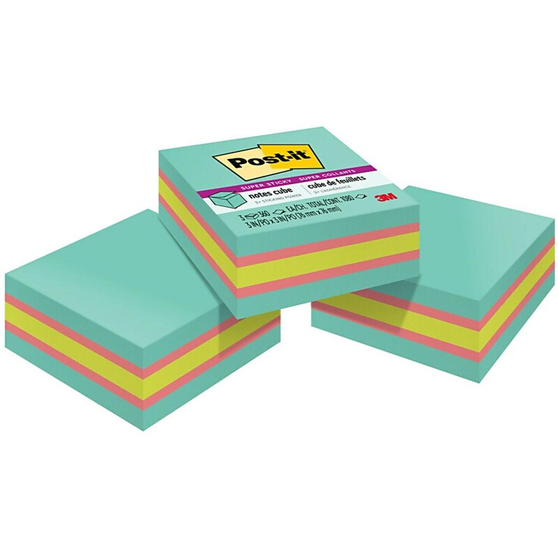 Post-it Super Sticky Notes, 3" x 3", Assorted Colors, 360 Sheets/Pad, 3 Pads/Pack (2027SSAFG-3PK) image 1