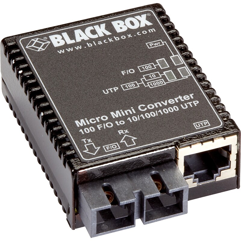 Black Box Micro Mini Fast Ethernet Media Converter, 10/100/1000 Copper to 100‑Mbps Multimode Fiber (LMC402A) image 1