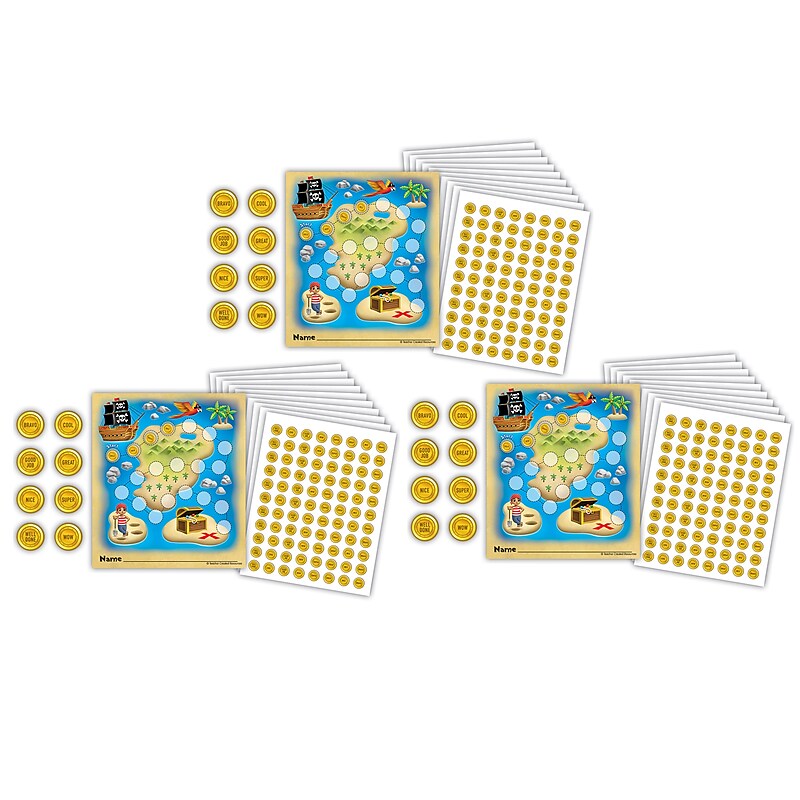 Teacher Created Resources Treasure Hunt Reward Trackers with Stickers, 5.25" x 6", Multicolored, 3 Packs/Bundle (TCR6865-3) image 1