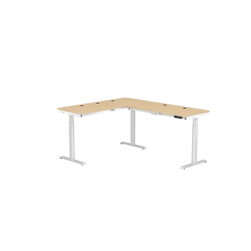 VersaDesk PowerLift 72"W Electric L-Shaped Adjustable Standing Desk, Maple/White (PLLSD6072-WM-APP) image 1