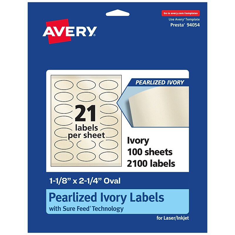 Avery Pearlized Ivory Oval Multipurpose Labels, 1-1/8" x 2-1/4", Ivory, 2100/Box (94054) image 1