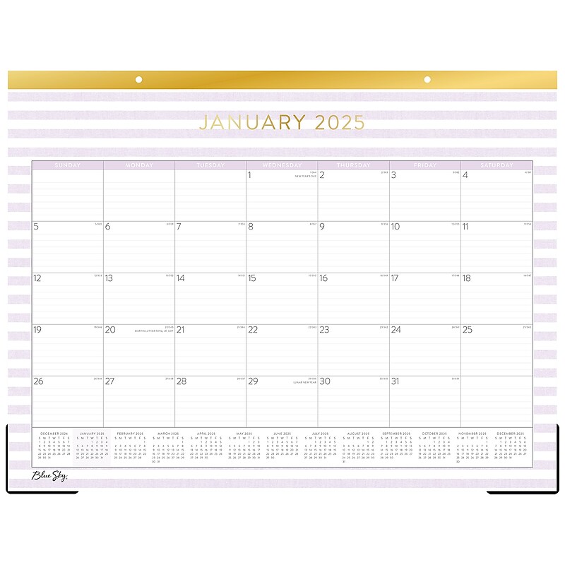 2025 Blue Sky Kelly Ventura Wednesday Stripe 22" x 17" Monthly Desk Pad Calendar, Purple/White (147951) image 1