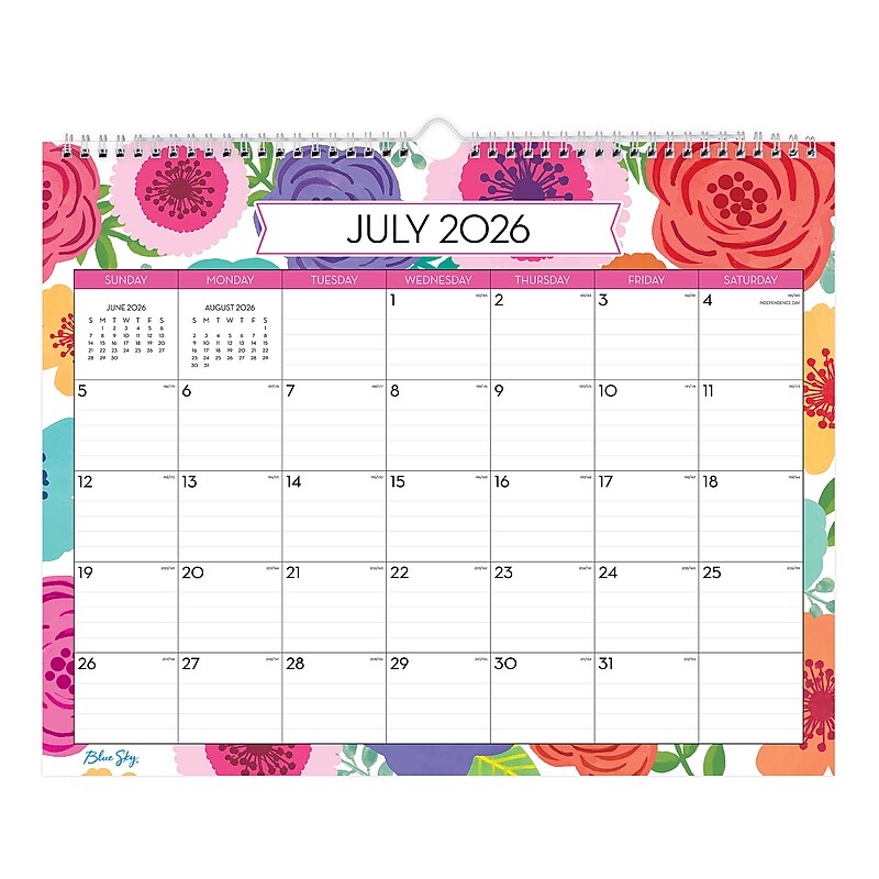 2026-2027 Blue Sky Wirebound floral 12" x 15" Academic Monthly Wall Calendar, Assorted Colors (156554-A27) image 1