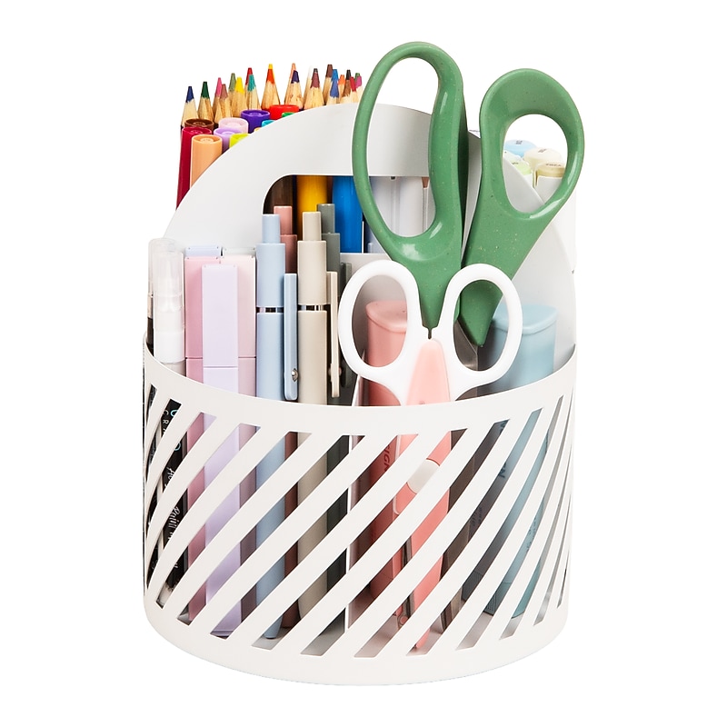 Mind Reader 4-Compartment Rotating Metal Desk Organizer, White (MOSBASK-WHT) image 1