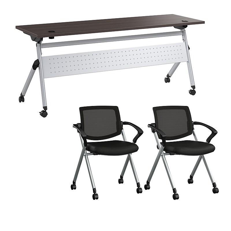 Bush Business Furniture Envision 72"W Foldable Training Room Table with 2 Chairs, Storm Gray (NVS006SG) image 1