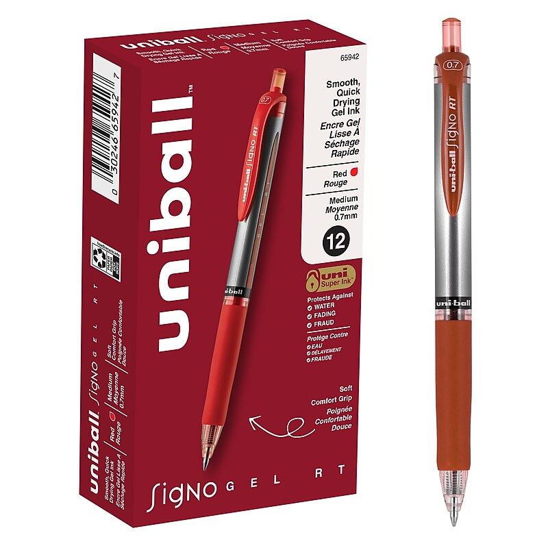 uni-ball Signo RT Gel Pens, Medium Point, 0.7mm, Red Ink, Dozen (65942) image 1
