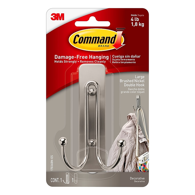Command Large Hook, 4 lb., Brushed Nickel (17036BN-ES) image 1