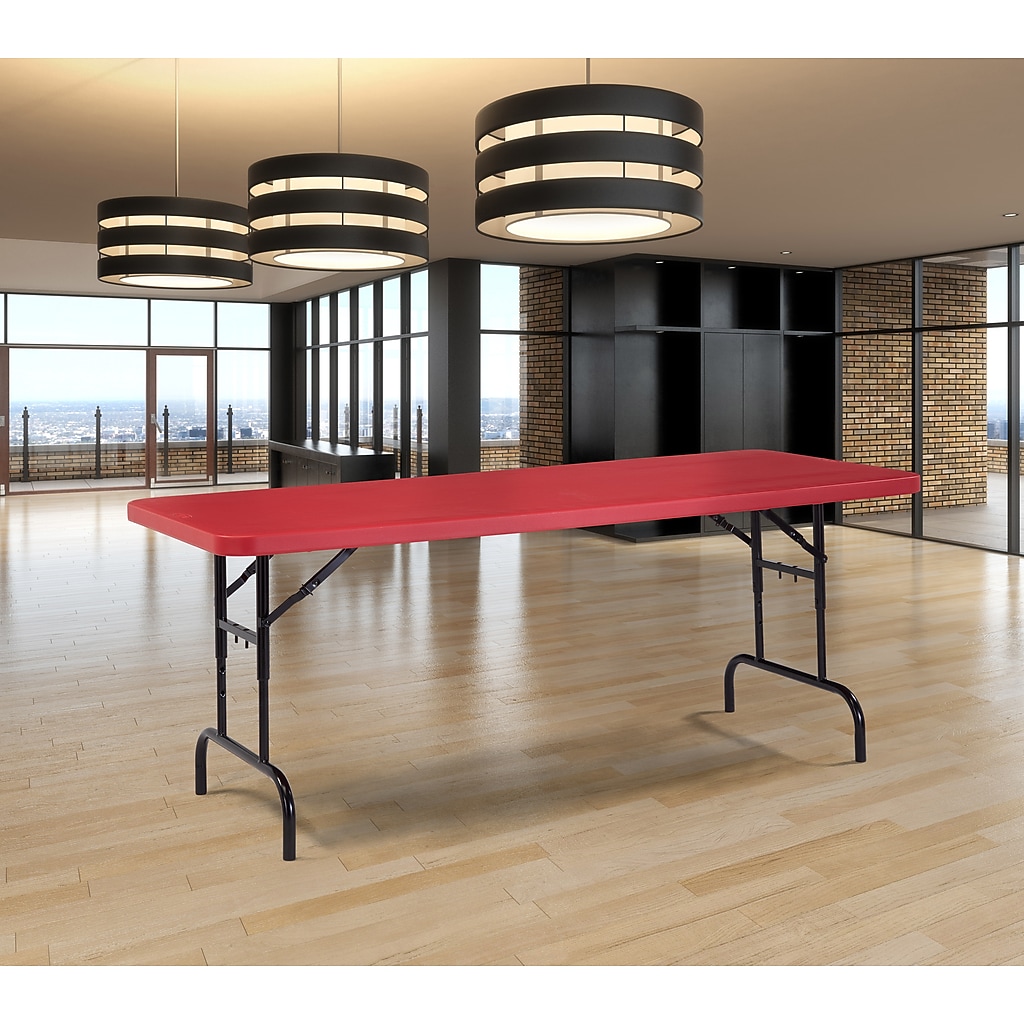 Red folding table in a modern office space