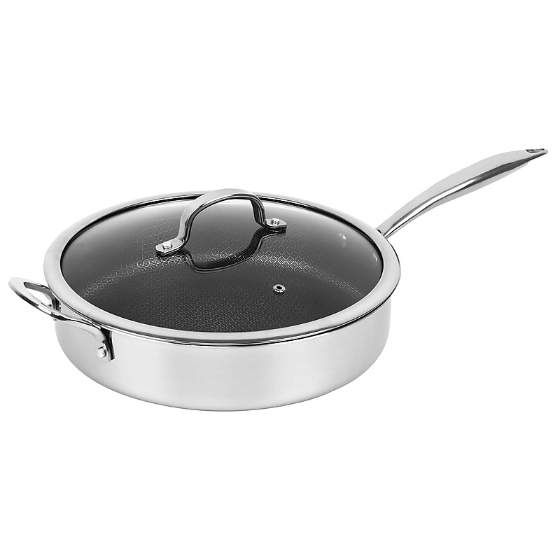 Brentwood 11" Frying Pan With Glass Lid, Stainless Steel (B-DSH28L) image 1