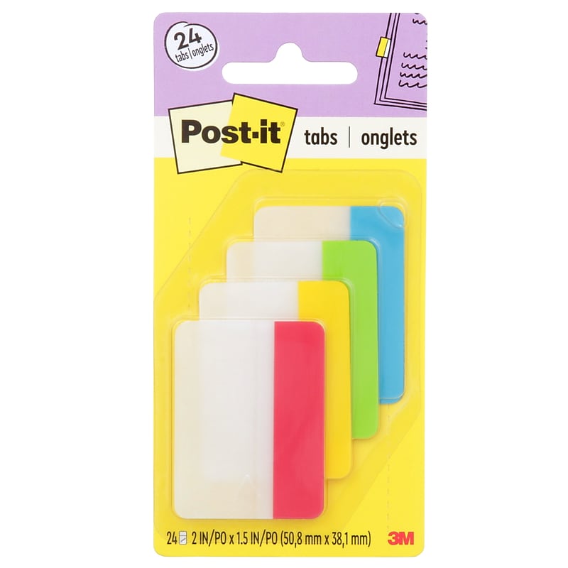 Post-it Durable Tabs, 2" Wide, Assorted Colors, 24 Tabs/Pack (686-ALYR) image 1