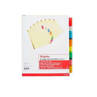 Staples Large Tab Insertable Paper Dividers, Assorted Color 8 Tab, Buff (13487/11111)