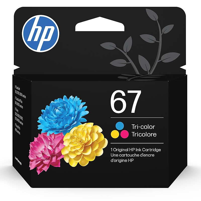 HP 67 Tri-Color Standard Yield Ink Cartridge, Prints Up to 100 Pages (3YM55AN#140) image 1