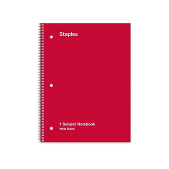 Staples® 1-Subject Notebook, 8" x 10.5", Wide Ruled, 70 Sheets, Assorted Colors (ST54893C)
