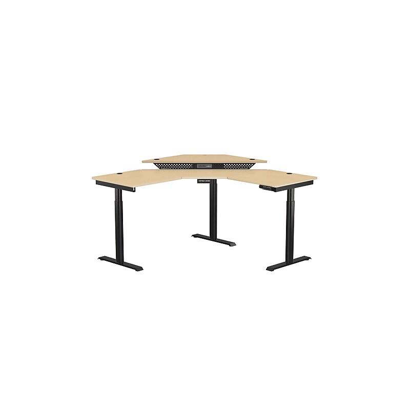 VersaDesk PowerLift 60"W Electric Corner Adjustable Standing Desk, Maple/Black (PLCSD6060-BM-APP) image 1