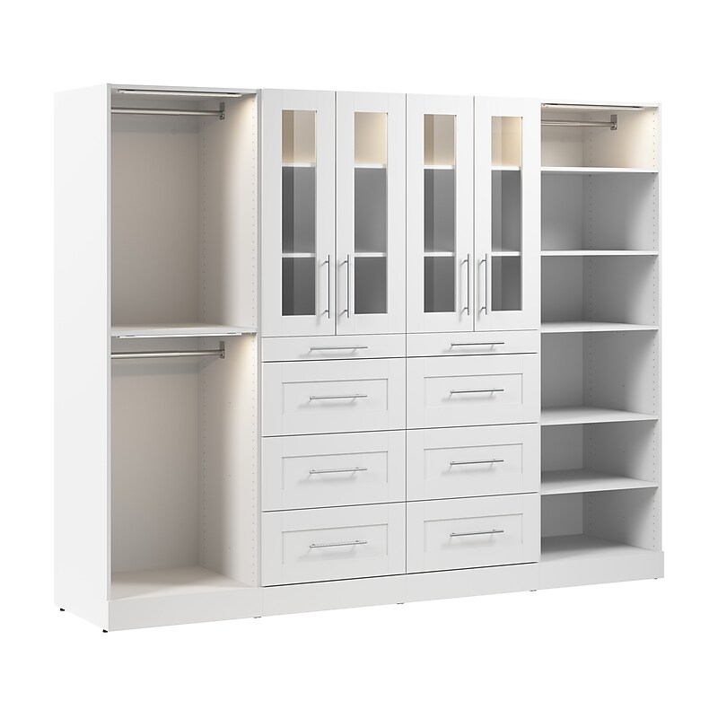 Bestar Florence Walk-In Closet Organizer System, 16 Shelves, 8 Drawers, 100"W x 25"D, White (127622-000017) image 1