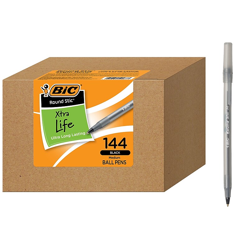 BIC Round Stic Xtra Life Ballpoint Pen, Medium Point, 1.0mm, Black Ink, 144/Pack (GSM144AZ-BLK) image 1