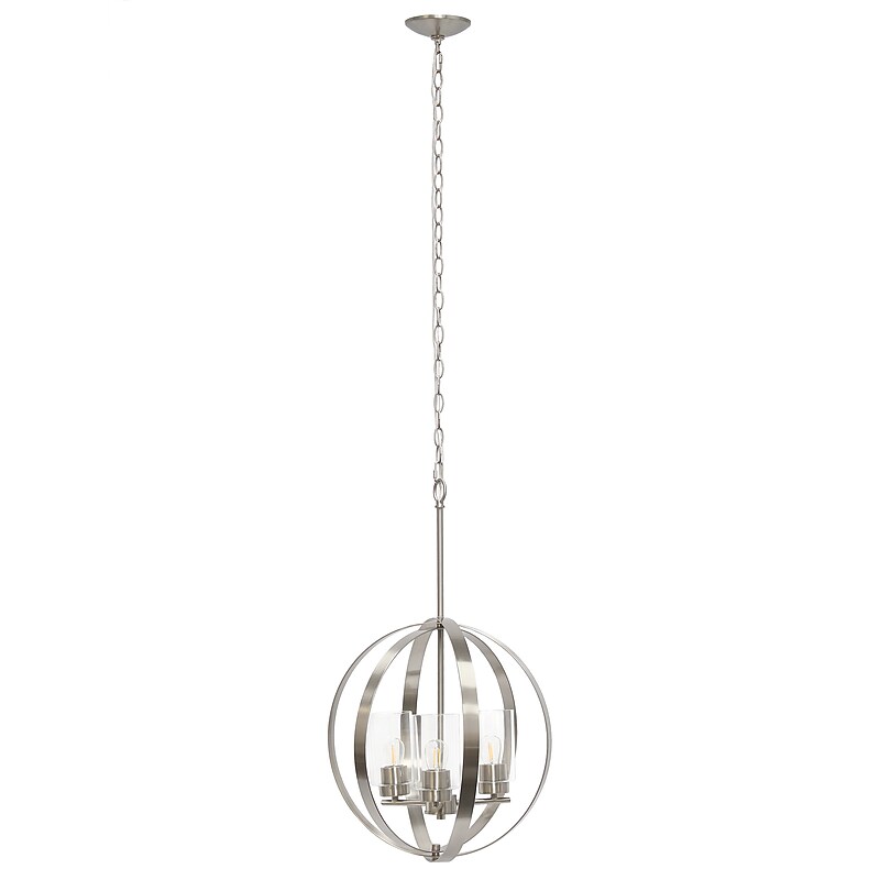 Lalia Home 3-Light 18" Adjustable Globe Hanging Metal and Clear Glass Ceiling LED Pendant, Brushed Nickel (LHP-3010-BN) image 1