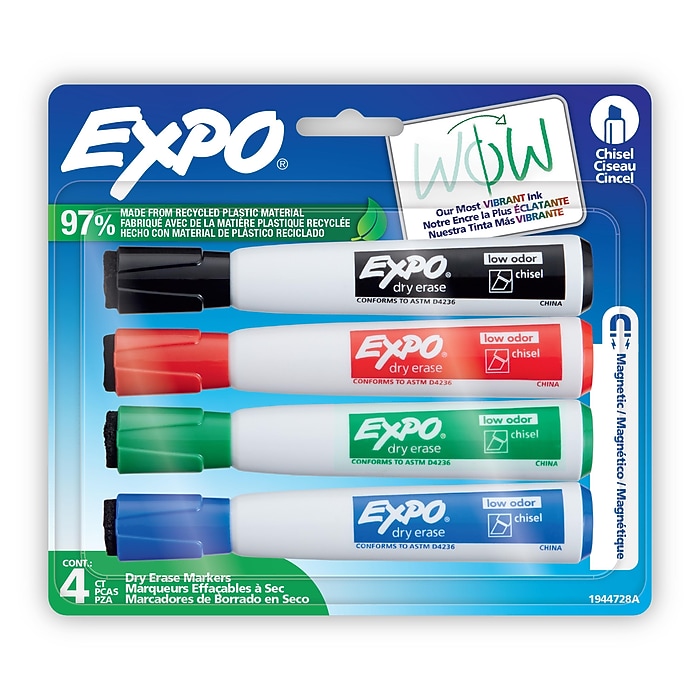 Expo Magnetic Dry Erase Markers, Chisel Tip, Assorted Colors, 4