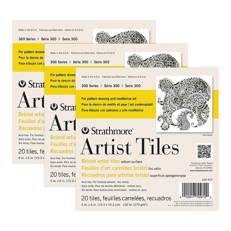 Strathmore 300 Series 6" x 6" Bristol Artist Tiles, 20 Sheets/Pad, 3/Bundle (STTP1059721-3) image 1