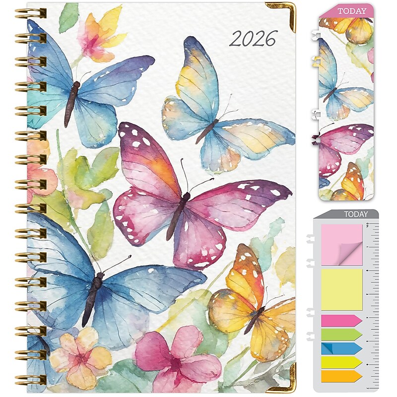 2026 Global Printed Products Watercolor Butterflies 5.5" x 8" Weekly & Monthly Planner, Paperboard Cover (NRY26-58-33) image 1
