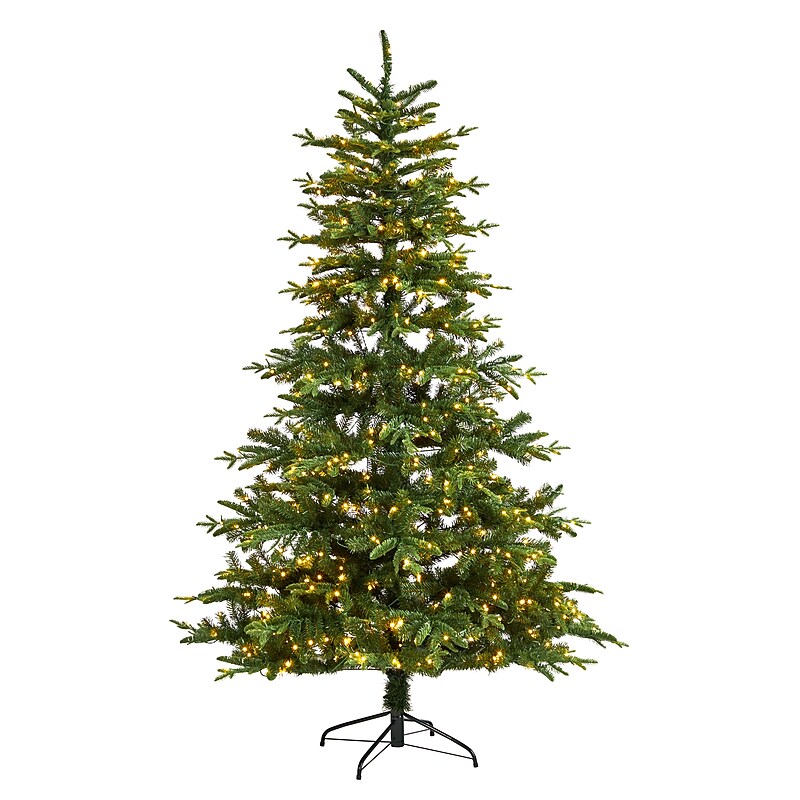 Nearly Natural 7-ft Montreal Spruce Artificial Christmas Tree with 650 Warm White LED Lights and 1575 Bendable Branches (T3322) image 1