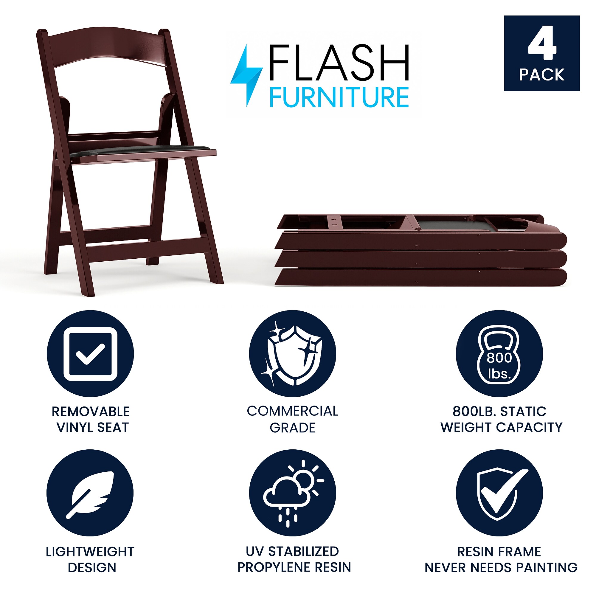 Flash Furniture HERCULES Vinyl Armless Folding Chair, Red Mahogany, 4/Pack Sansujyuku sansujyuku.com