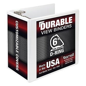 Samsill Titan Non-stick Heavy Duty 6" 3-Ring View Binders, D-Ring, White (16427)