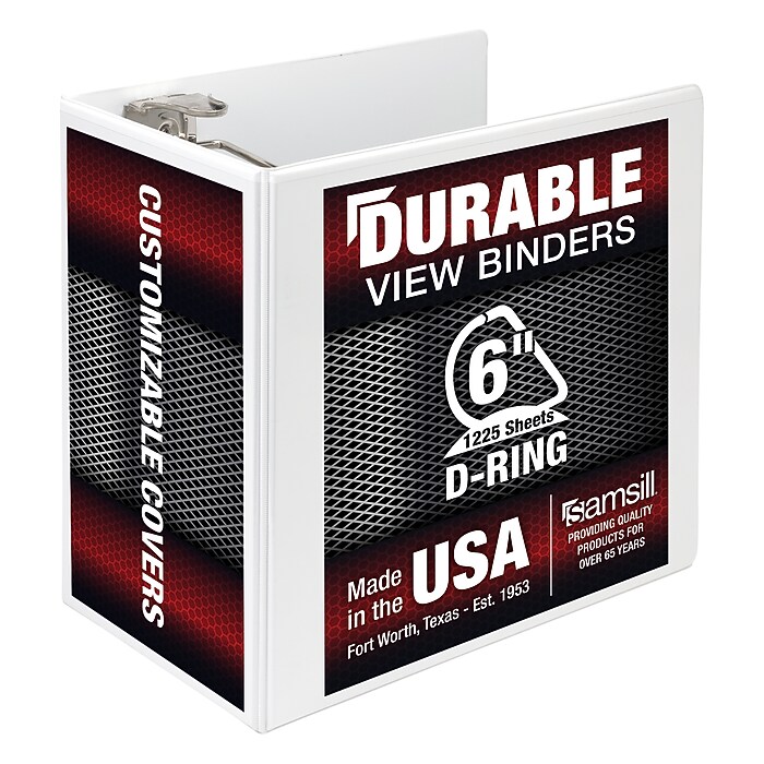 Samsill Titan Heavy Duty 6" View Binder, D-Ring, Made in USA, White (16427)  | Staples