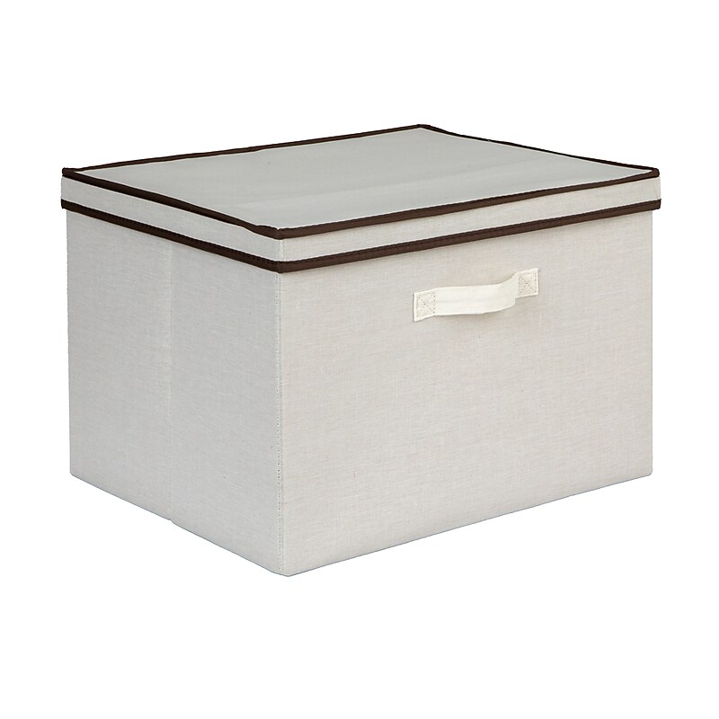 Household Essentials Large Stackable Folding Fabric Wide KD Storage Box With Lid, 12" x 18.5"x 15", 57.7 Qt., Cream (521-1) image 1