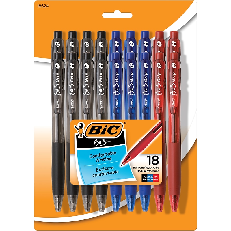 BIC BU3 Retractable Ballpoint Pens, Medium Point, Assorted Colors Ink, 18/Pack (BU3P18-AST) image 1