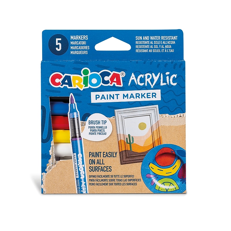 CARIOCA Water Based Acrylic Paint Marker, Brush Tip, Assorted Colors, 5/Set (CRA45280) image 1