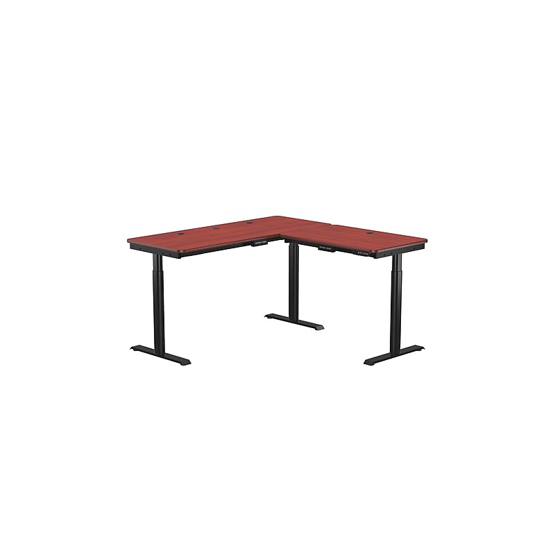 VersaDesk PowerLift 60"W Electric L-Shaped Adjustable Standing Desk, Cherry/Black (PLLSD6060-BC-APP) image 1