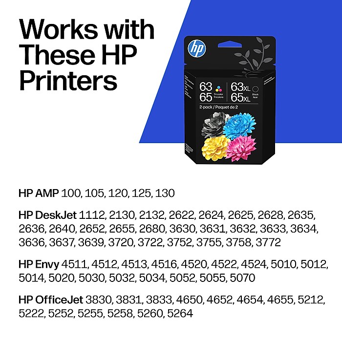 HP 63 Black/Tri-Color Standard Yield Ink Cartridge, 2/Pack