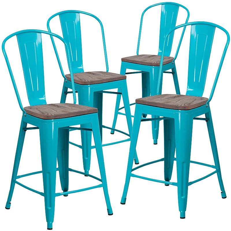 Flash Furniture Blake Contemporary Metal Vertical Back Counter Height Stool, Crystal Teal-Blue, 4-Pieces/Pack (4ET353424CBW) image 1