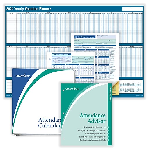 2025 ComplyRight Attendance Tracking Kit, 24" x 36" Yearly Dry Erase
