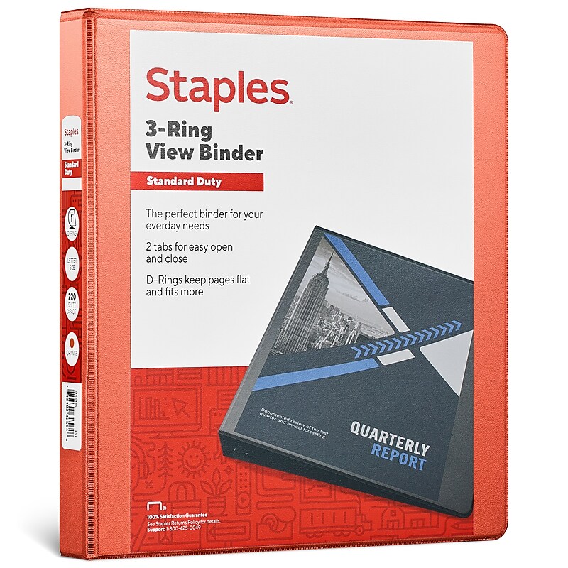 Staples 1" 3-Ring View Binder, D-Ring, Orange (26436-CC) image 1