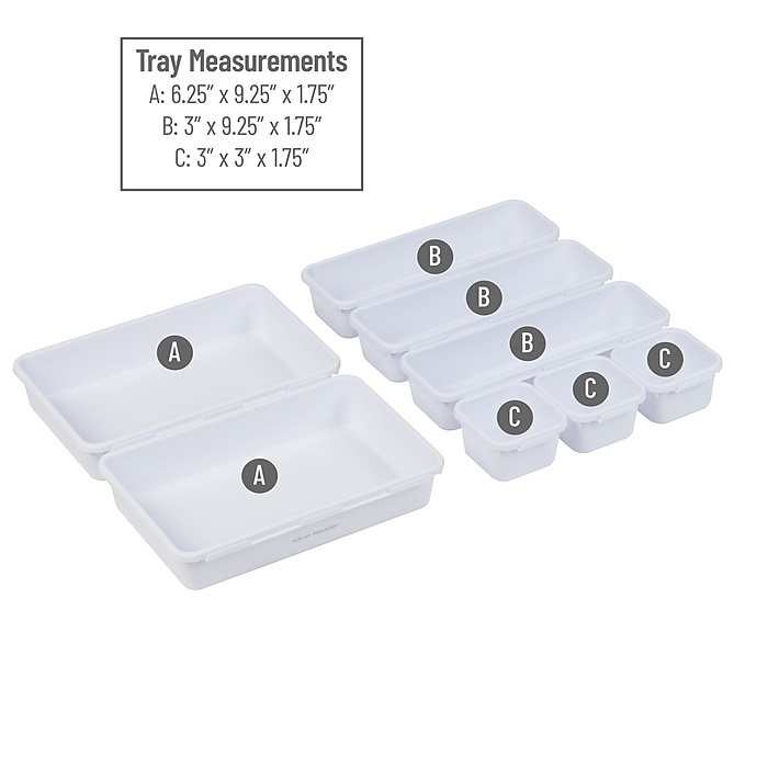 Mind Reader 8-Piece Plastic Drawer Organizer, White (8INTBOX-WHT